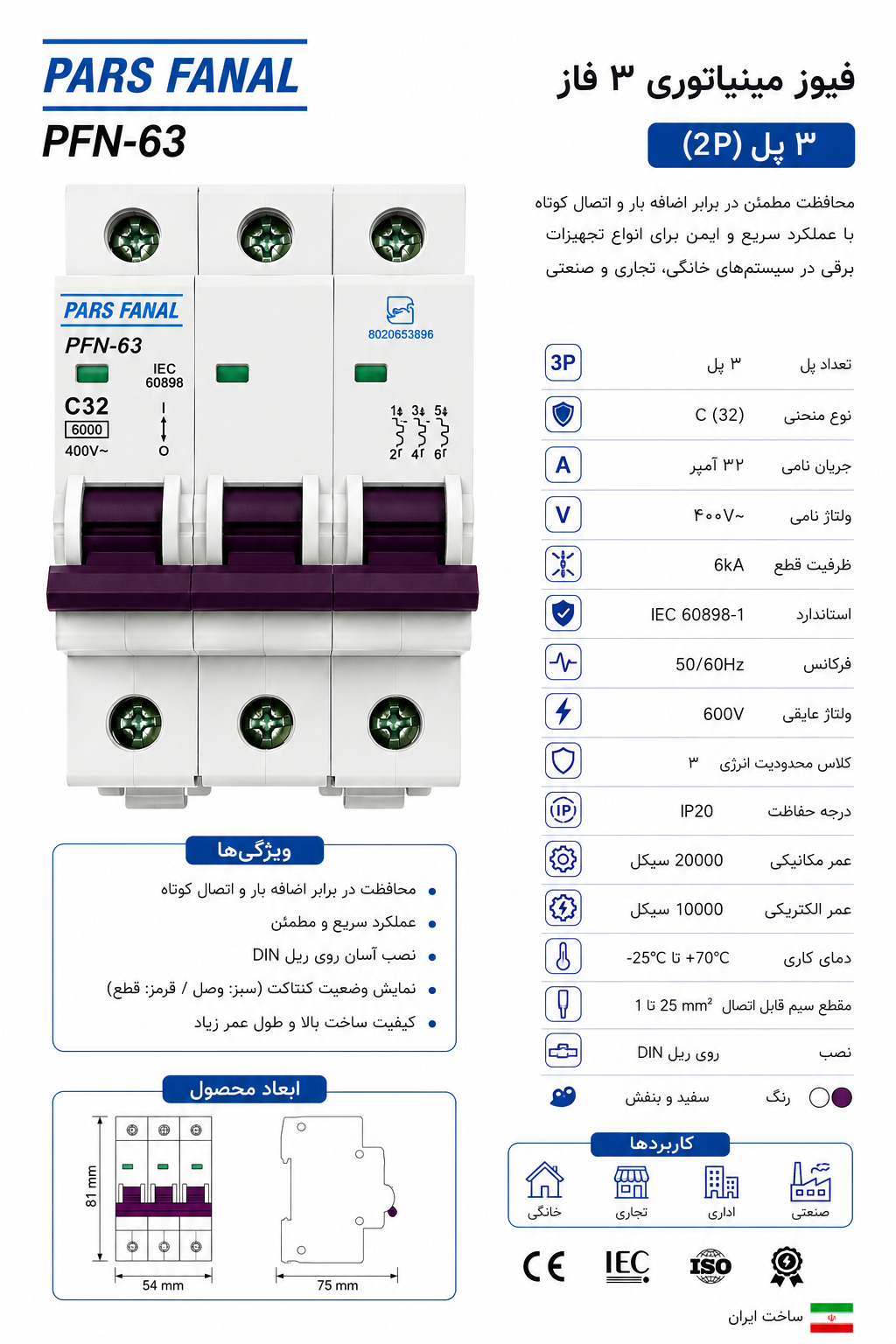 فیوز مینیاتور ۳فاز پارس فانل